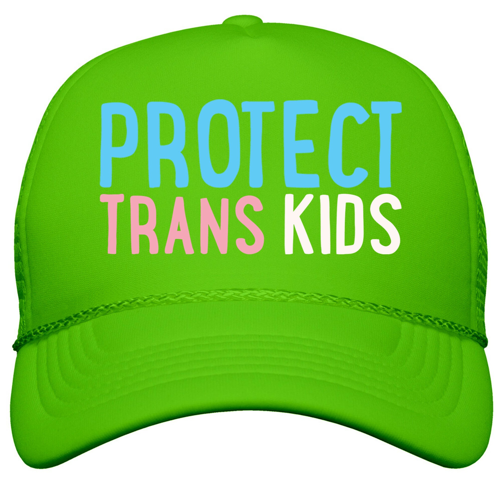 Protect Trans Kids White Print Snapback Trucker Hat